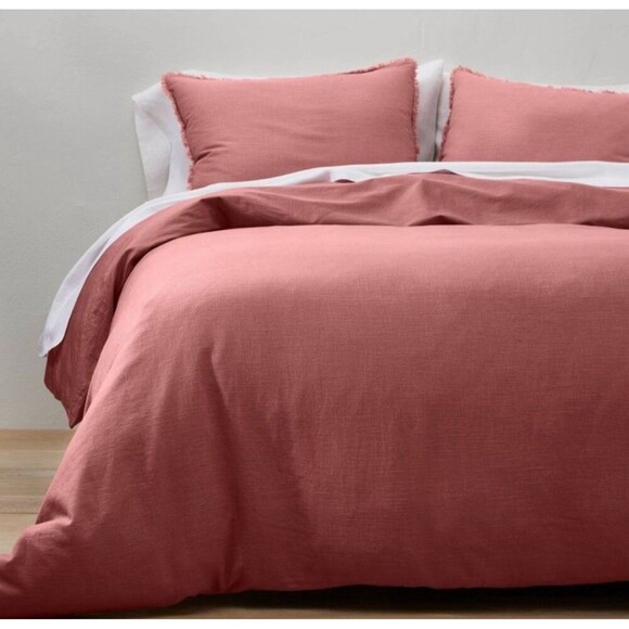 King Heavyweight Linen Blend Duvet & Sham Set Rose - Casaluna NEW - Picture 5 of 9